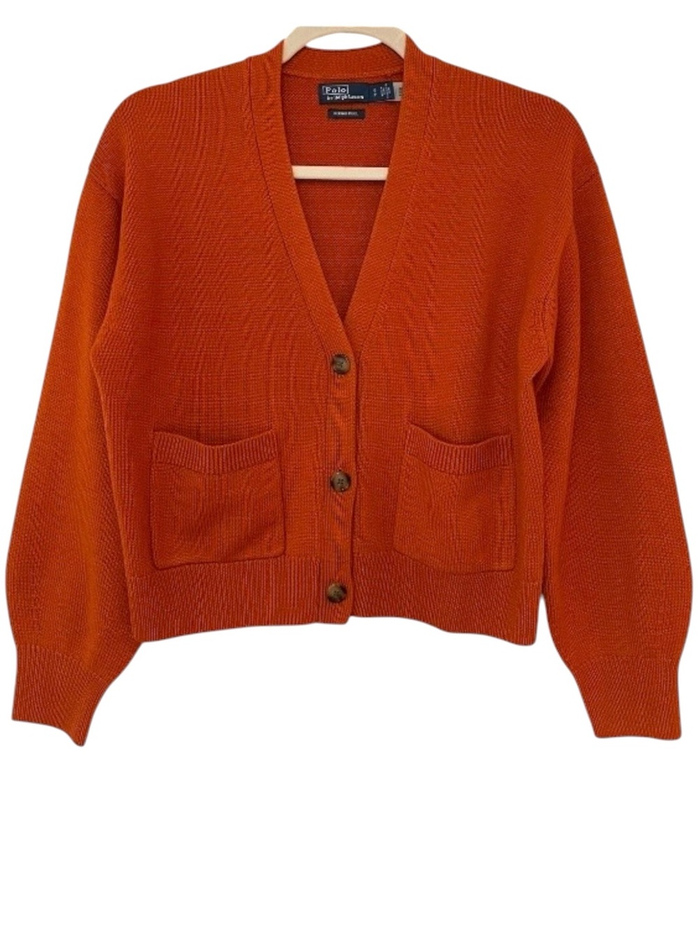 Polo Ralph Lauren Merino Wool Cardigan Womens SP Cropped Burnt Orange Preppy